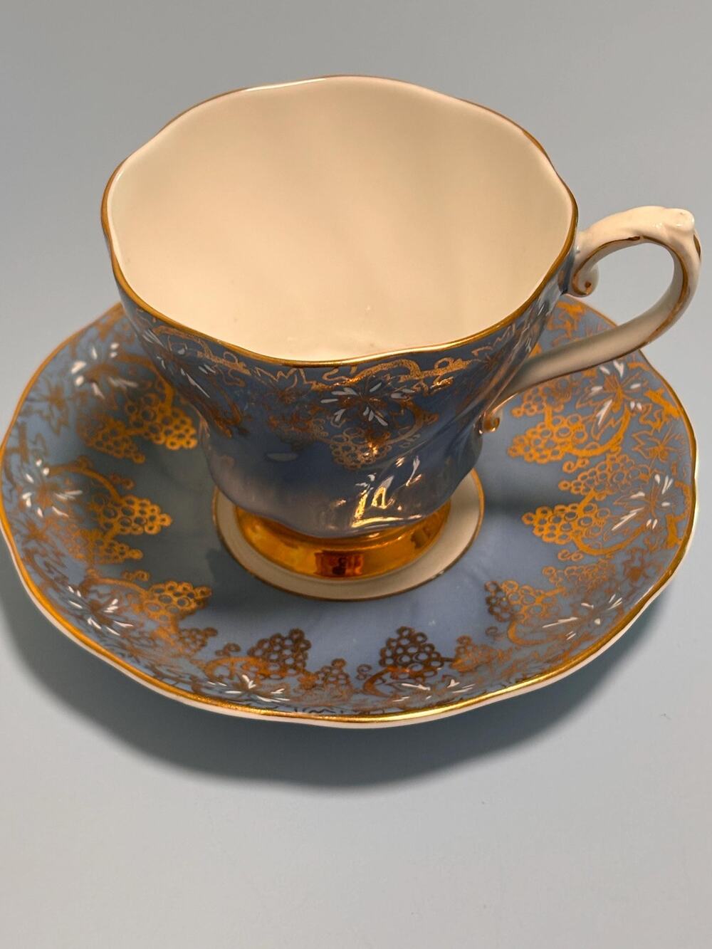 Royal Grafton Blue Gold White China Cup and Saucer Vintage Bone China, England